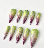 Handmade Lime Aura Chrome Press-On Nails | Green Purple Ombre Stiletto Nails | Abstract Y2K Nail Set