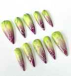 Handmade Lime Aura Chrome Press-On Nails | Green Purple Ombre Stiletto Nails | Abstract Y2K Nail Set