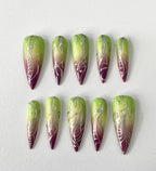Handmade Lime Aura Chrome Press-On Nails | Green Purple Ombre Stiletto Nails | Abstract Y2K Nail Set