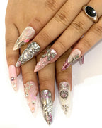 Handmade Coquette Heart Press-On Nails | Pink Fairycore 3D Bow Stiletto Nails | Princesscore Nail Set