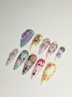 Handmade Kawaii Cartoon Press-On Nails | 3D Jelly Cat & Puppy Stiletto Nails | Cute Fairycore Nail Set