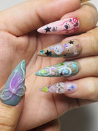 Handmade Kawaii Cartoon Press-On Nails | 3D Jelly Cat & Puppy Stiletto Nails | Cute Fairycore Nail Set