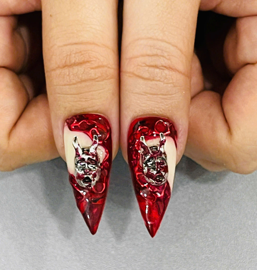 Handmade Gothic Vampire Press-On Nails | Blood Red Coffin Stiletto Nails | Horrorcore Halloween Nail Set
