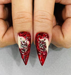 Handmade Gothic Vampire Press-On Nails | Blood Red Coffin Stiletto Nails | Horrorcore Halloween Nail Set