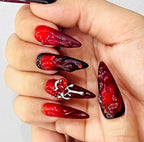 Handmade Dark Romance Press-On Nails | Blood Red Ombre Heart Stiletto Nails | Gothic Valentine Nail Set