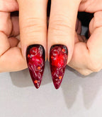 Handmade Dark Romance Press-On Nails | Blood Red Ombre Heart Stiletto Nails | Gothic Valentine Nail Set