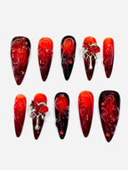 Handmade Dark Romance Press-On Nails | Blood Red Ombre Heart Stiletto Nails | Gothic Valentine Nail Set