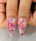 Handmade Pink Chrome Heart Press-On Nails | Cyber Y2K Aura Stiletto Nails | Fairycore Luxury Nail Set